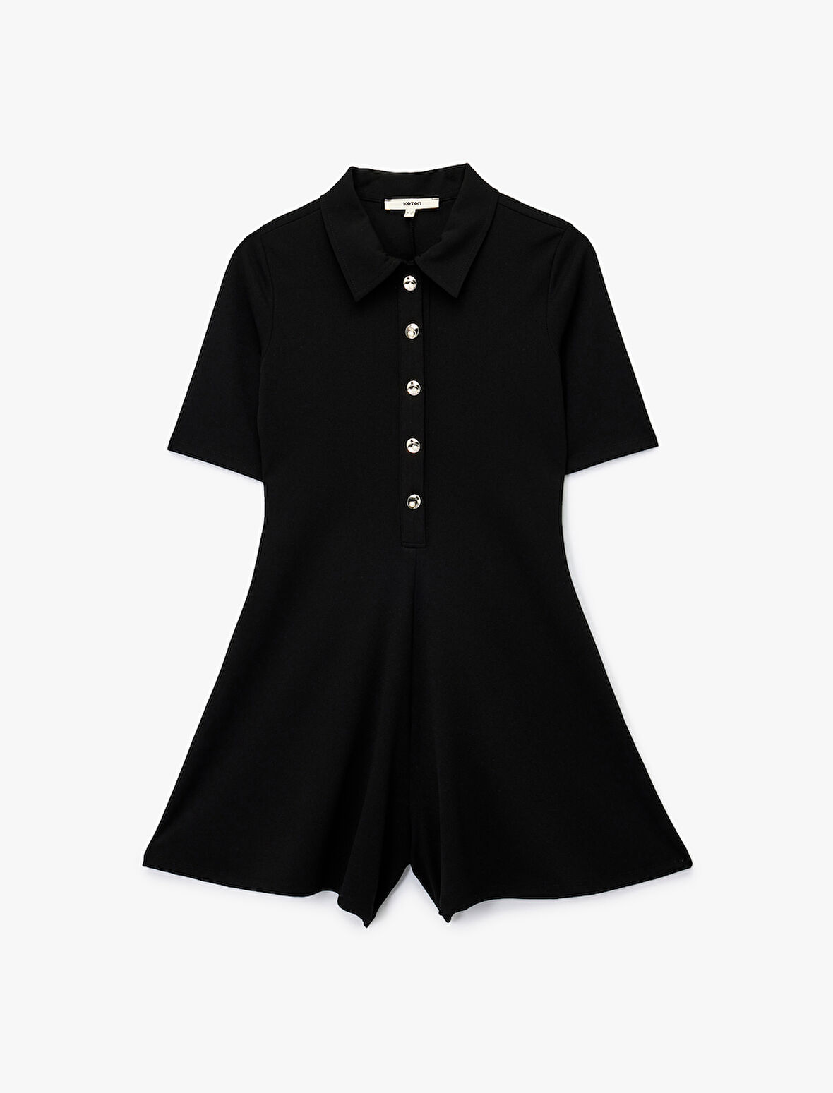 Slim Fit Kısa Kollu Yarım Düğme Detaylı Polo Yaka Mini Şort Tulum