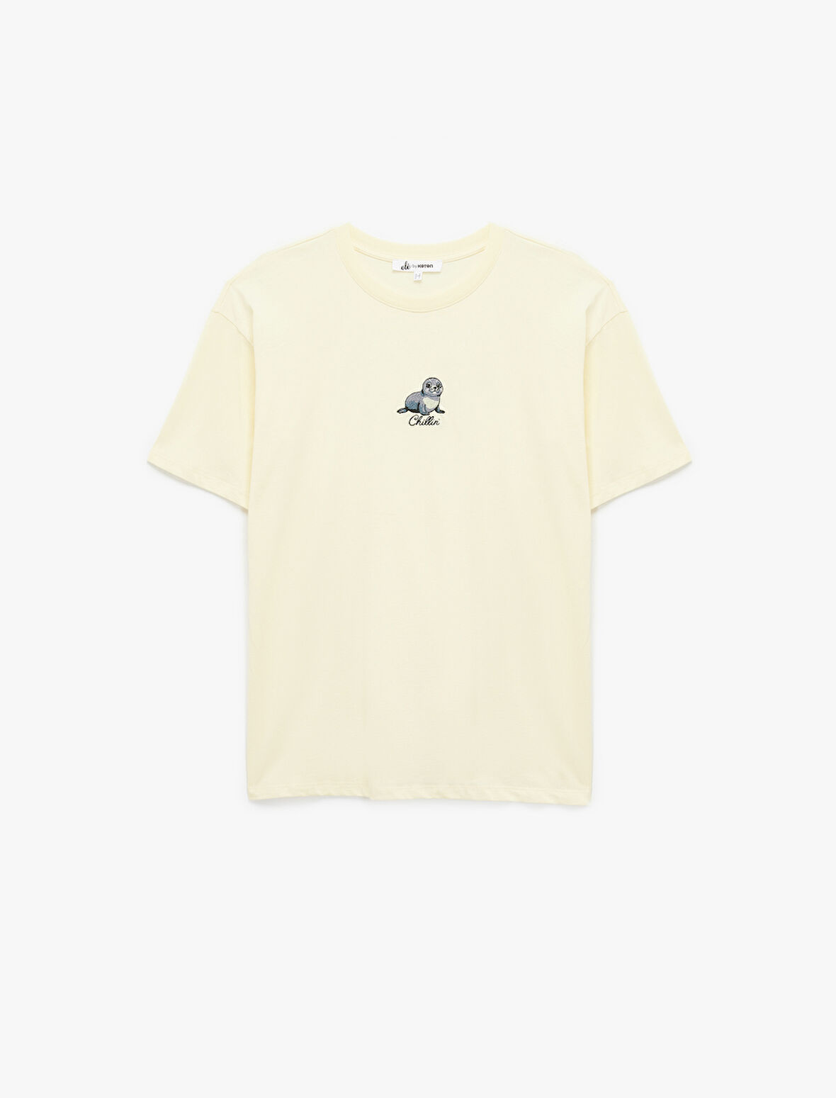 Kısa Kollu Bisiklet Yaka Nakışlı Oversize Tişört