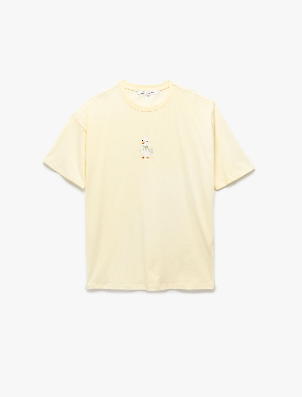 Rahat Kalıp Kısa Kollu Bisiklet Yaka Ördek Nakışlı Tişört
