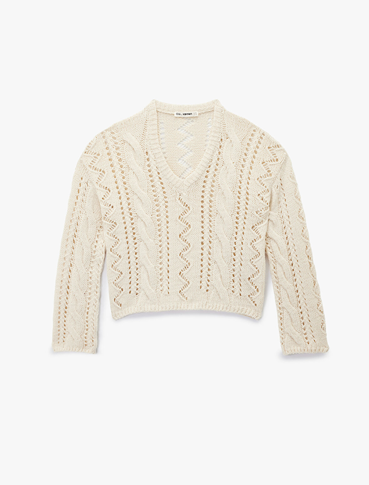 Ajurlu V Yaka Uzun Kollu Triko Kazak