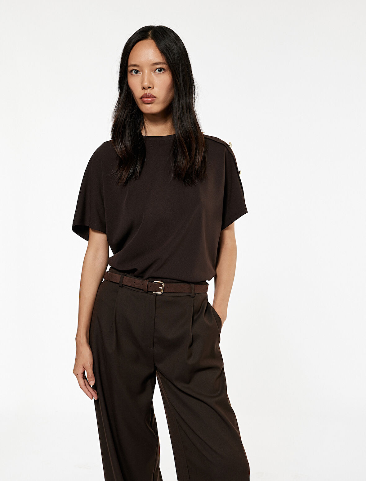 Regular Fit Kısa Kollu Bisiklet Yaka Düğmeli Tişört