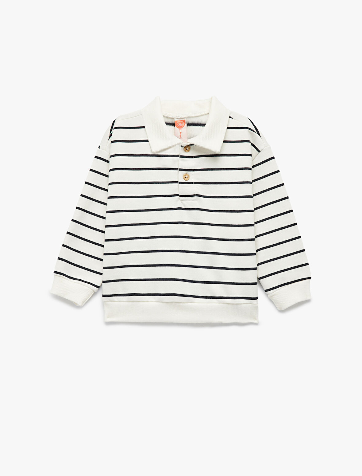 Şardonlu Uzun Kollu Oversize Pamuklu Düğmeli Polo Yaka Sweatshirt