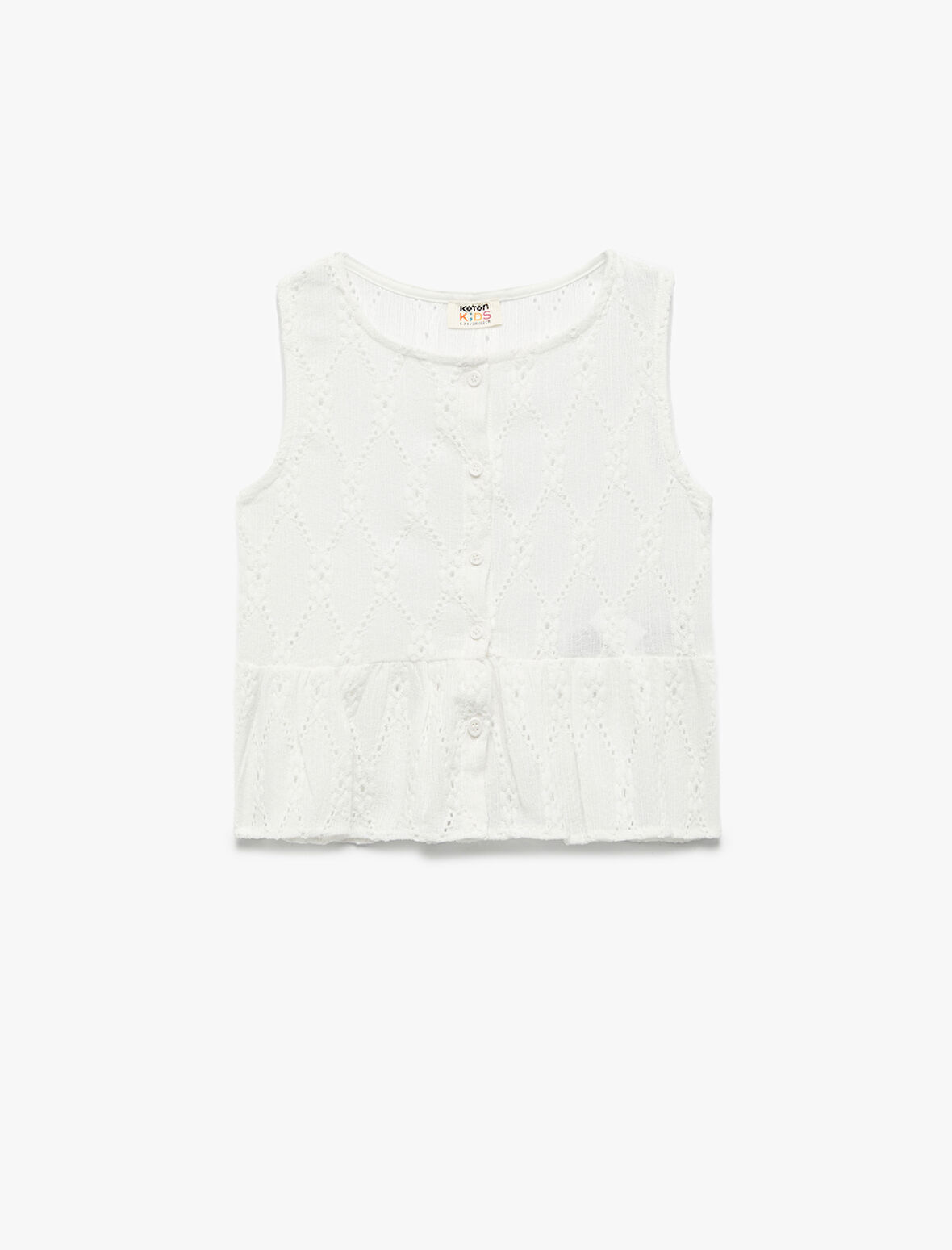 Düğme Detaylı Kolsuz Brodeli Bluz