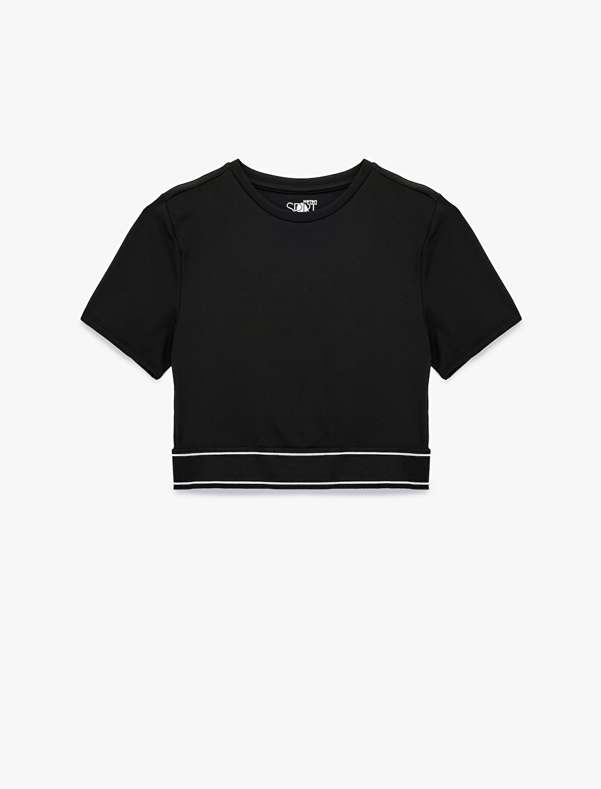 Slim Fit Kısa Kollu Bisiklet Yaka Lastik Detaylı Crop Spor Tişört