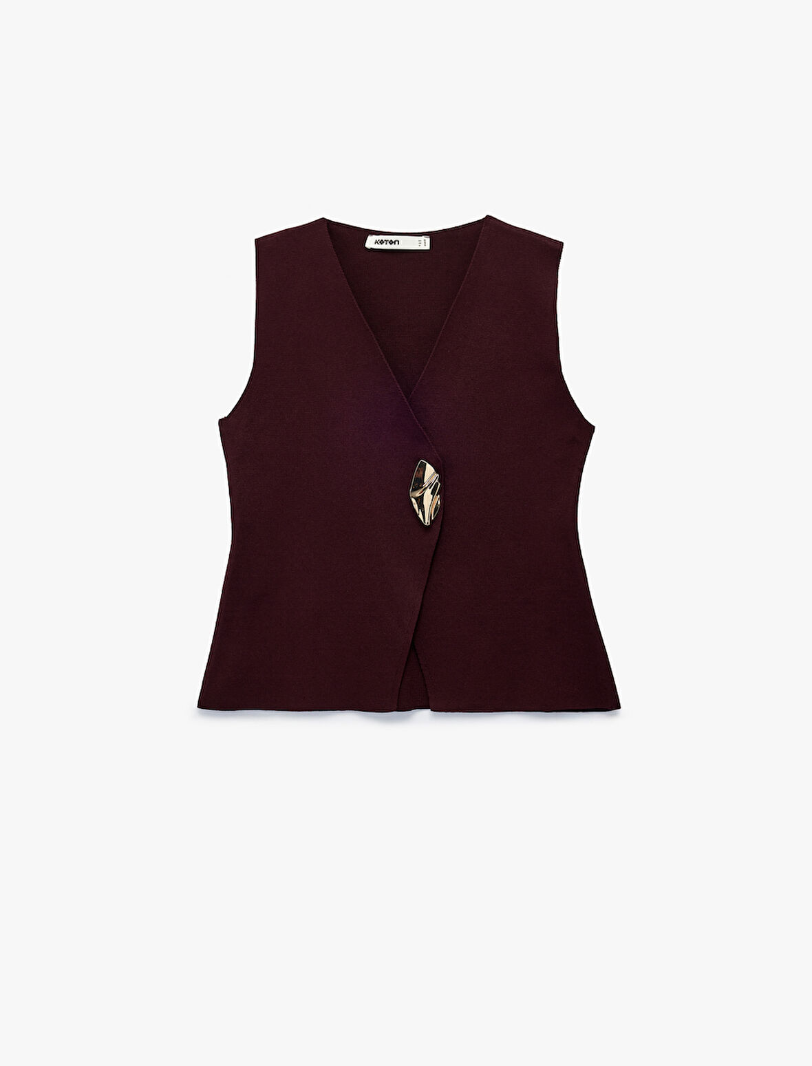 Metal Aksesuar Detaylı V Yaka Triko Yelek