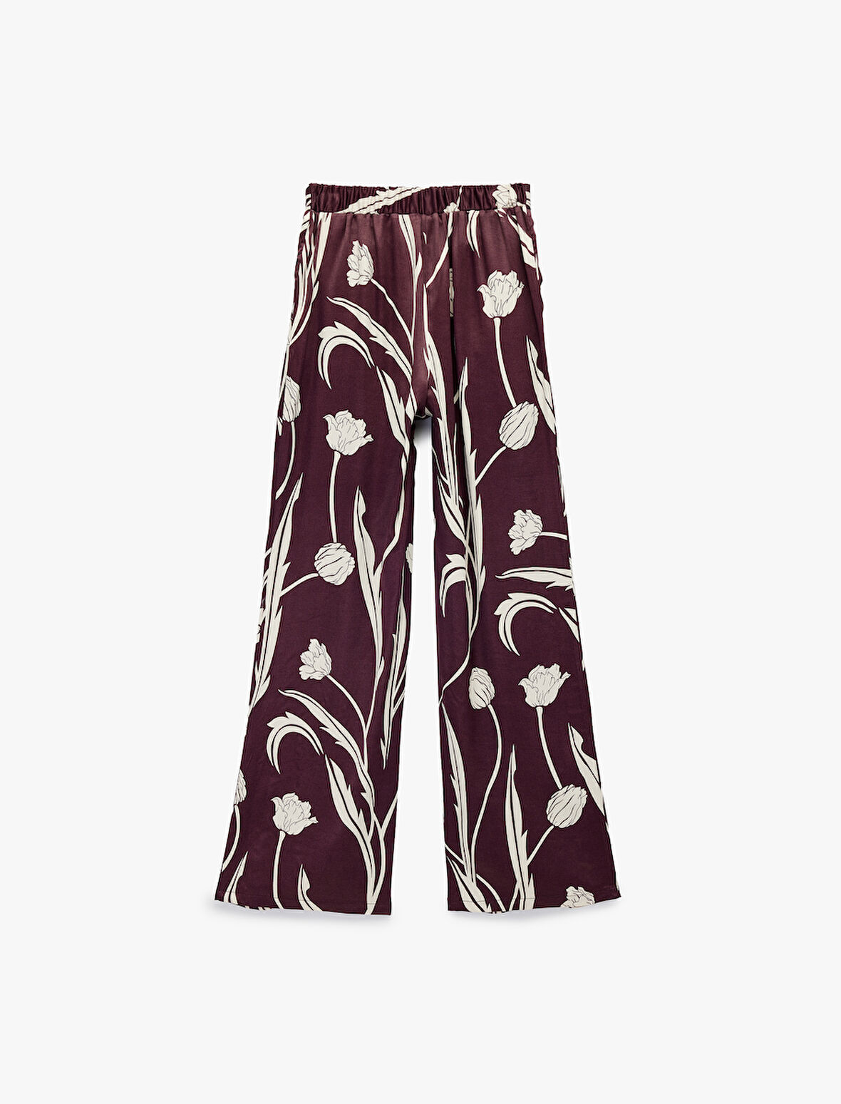 Cepli Floral Desenli Yüksek Bel Saten Palazzo Pantolon