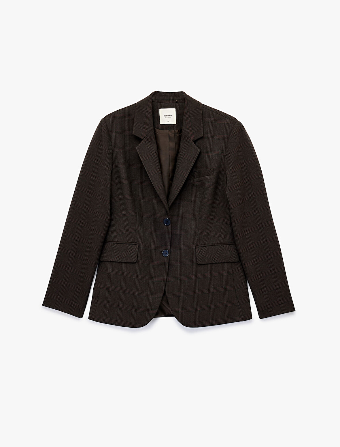 Cepli Düğmeli Uzun Kollu Kruvaze Ekose Blazer Ceket