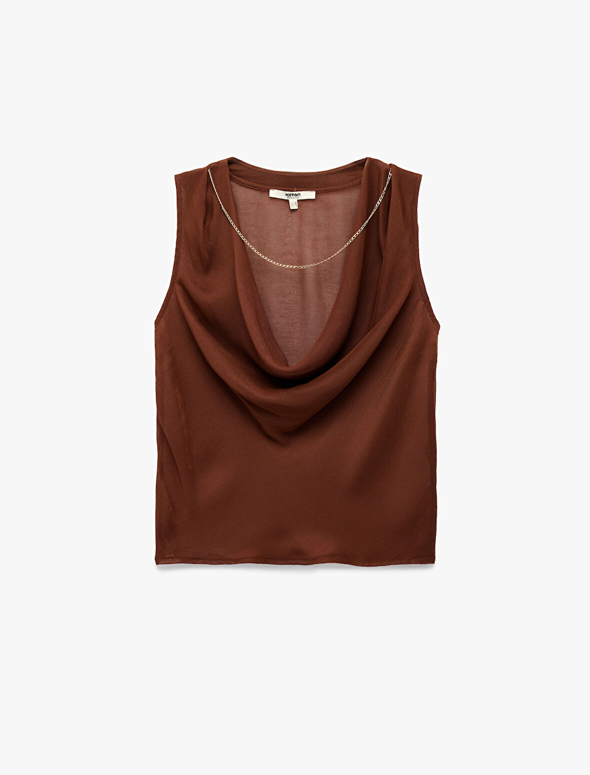 Viskon Kumaş Zincir Detaylı Degaje Yaka Kolsuz Bluz