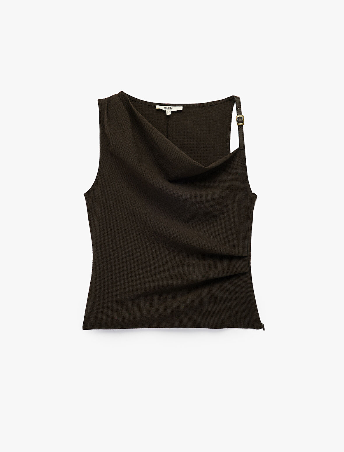 Drapeli Degaje Yaka Kemer Detaylı Viskon Karışımlı Kolsuz Bluz