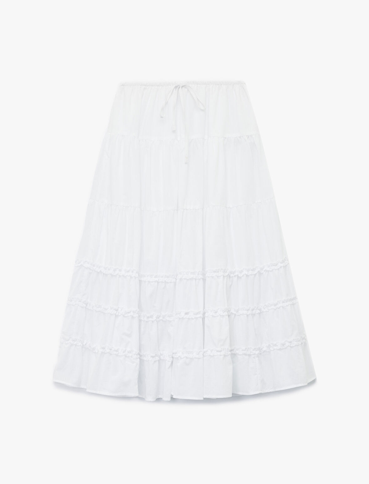 Pamuklu Fırfır Detaylı Katlı Beli Bağcıklı Uzun Etek