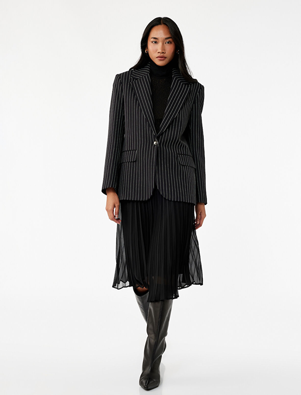 Midi Boy Beli Lastikli Pileli Etek