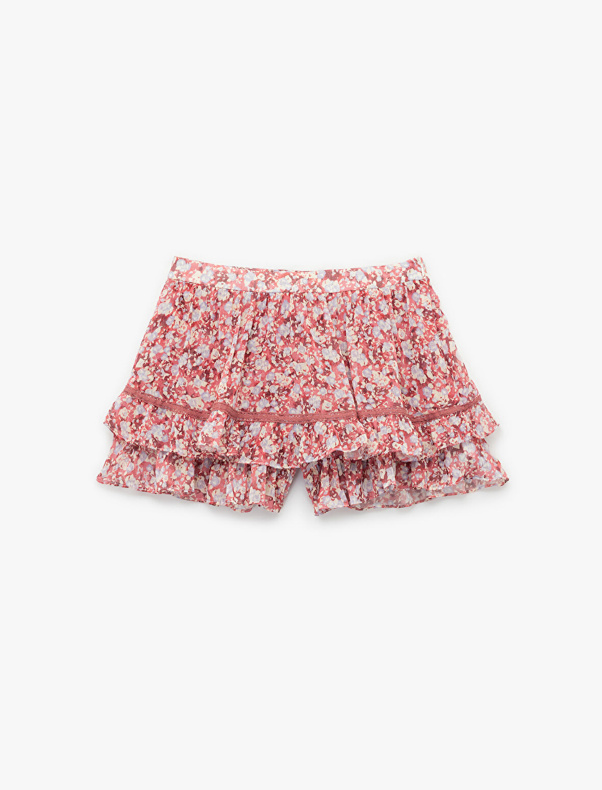 Çiçekli Volanlı Şifon Mini Şort Etek