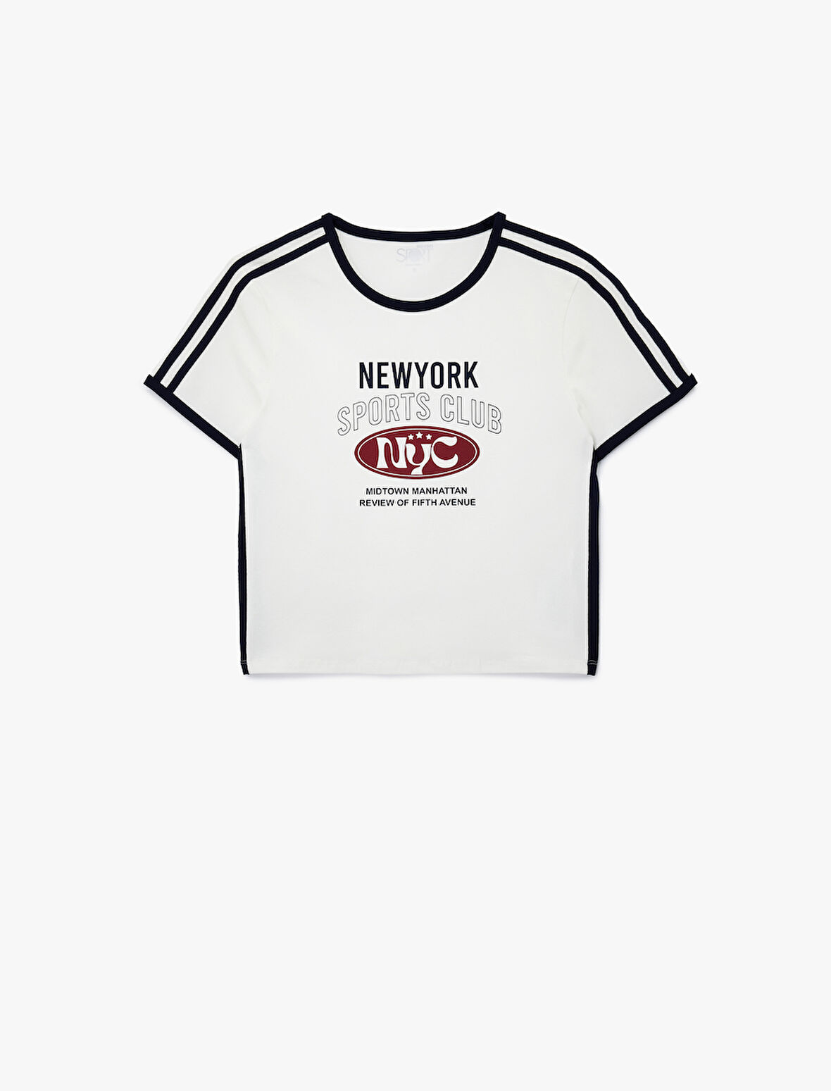 Pamuklu Kısa Kollu Bisiklet Yaka Baskılı Crop Spor Tişört