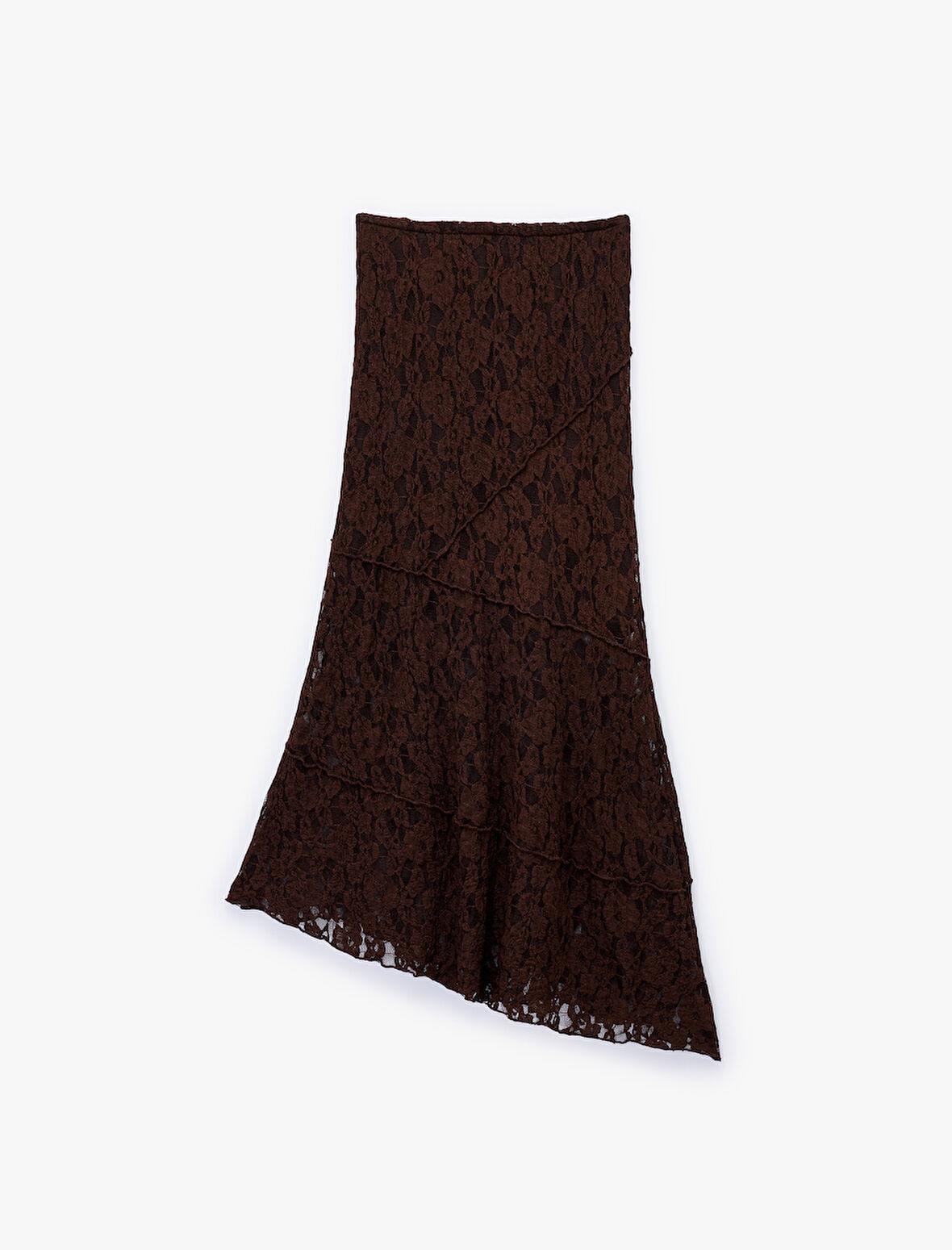 Asimetrik Kesim Midi Dantelli Etek