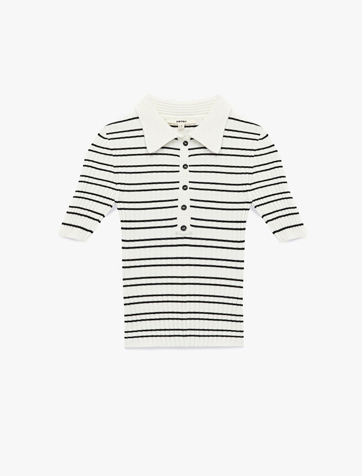 Yarım Düğmeli Kısa Kollu Polo Yaka Triko Kazak