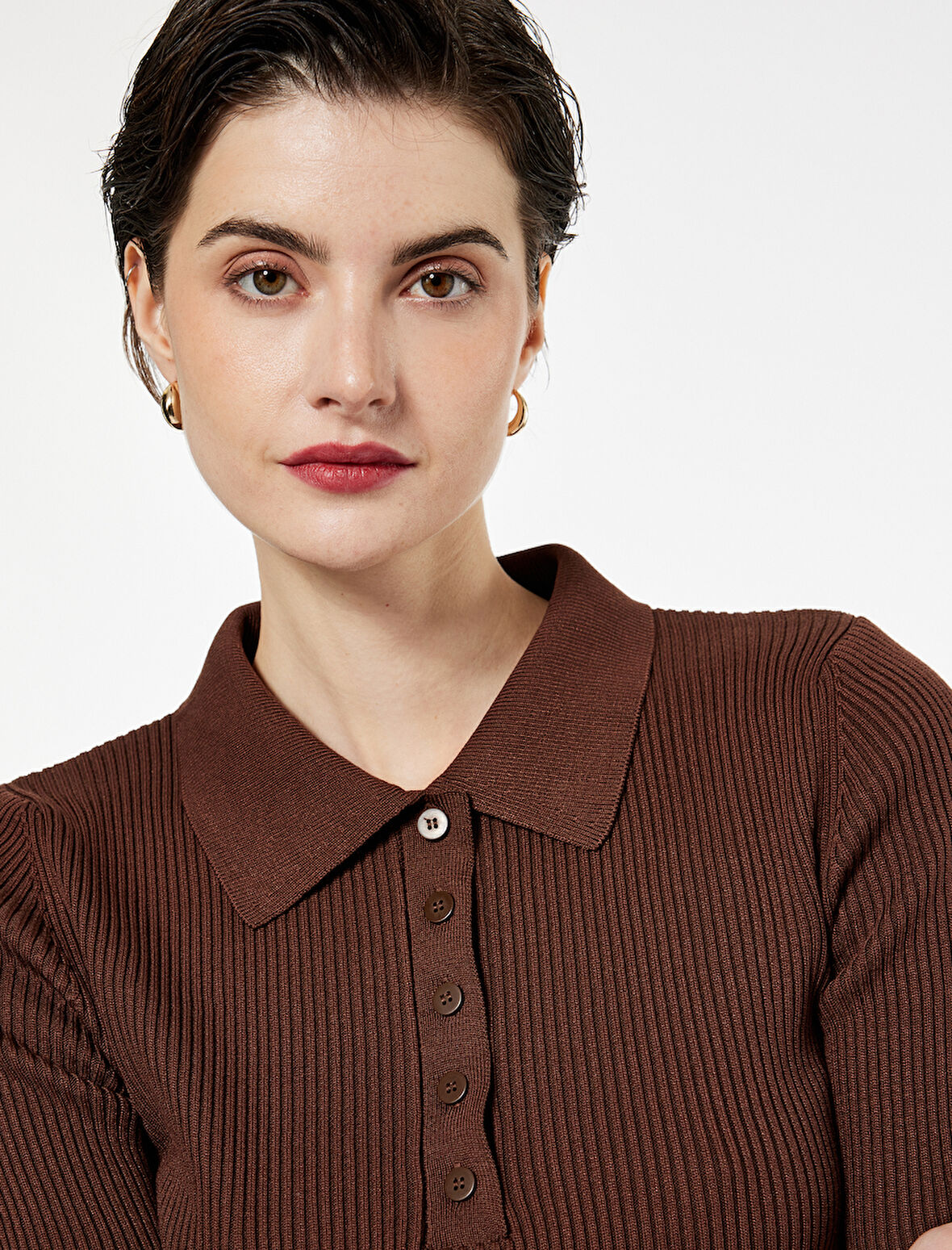 Regular Fit Yarım Düğmeli Kısa Kollu Polo Yaka Triko Kazak