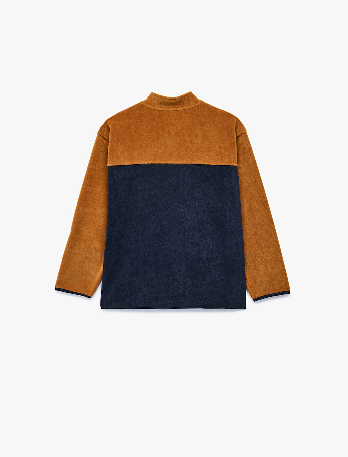 Dik Yaka Uzun Kollu Renk Bloklu Fermuarlı Polar Sweatshirt