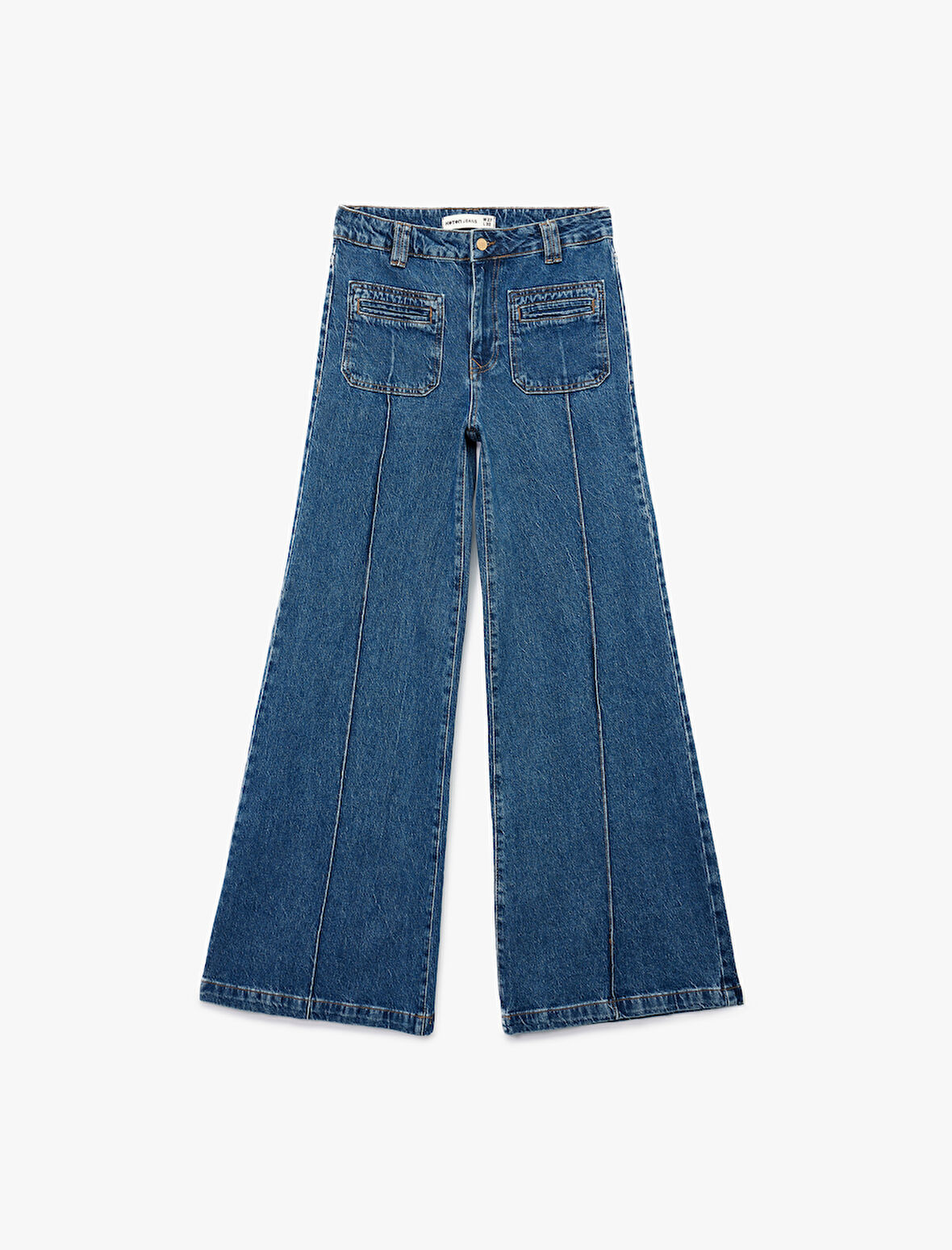 Rahat Kalıp Cep Detaylı Nervürlü Geniş Paça Jean Pantolon -  Wide Leg Jeans