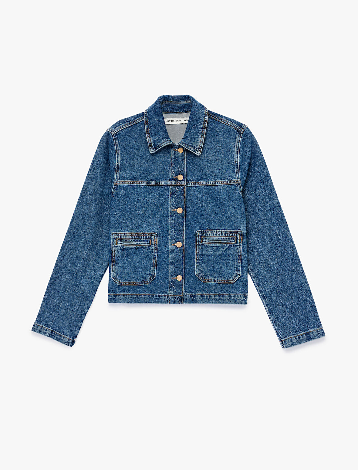 Uzun Kollu Düğmeli Klasik Yaka Denim Ceket