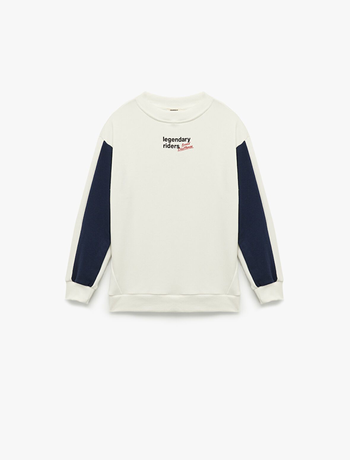 Şardonlu Renk Kontrastlı Uzun Kollu Bisiklet Yaka Baskılı Oversize Sweatshirt