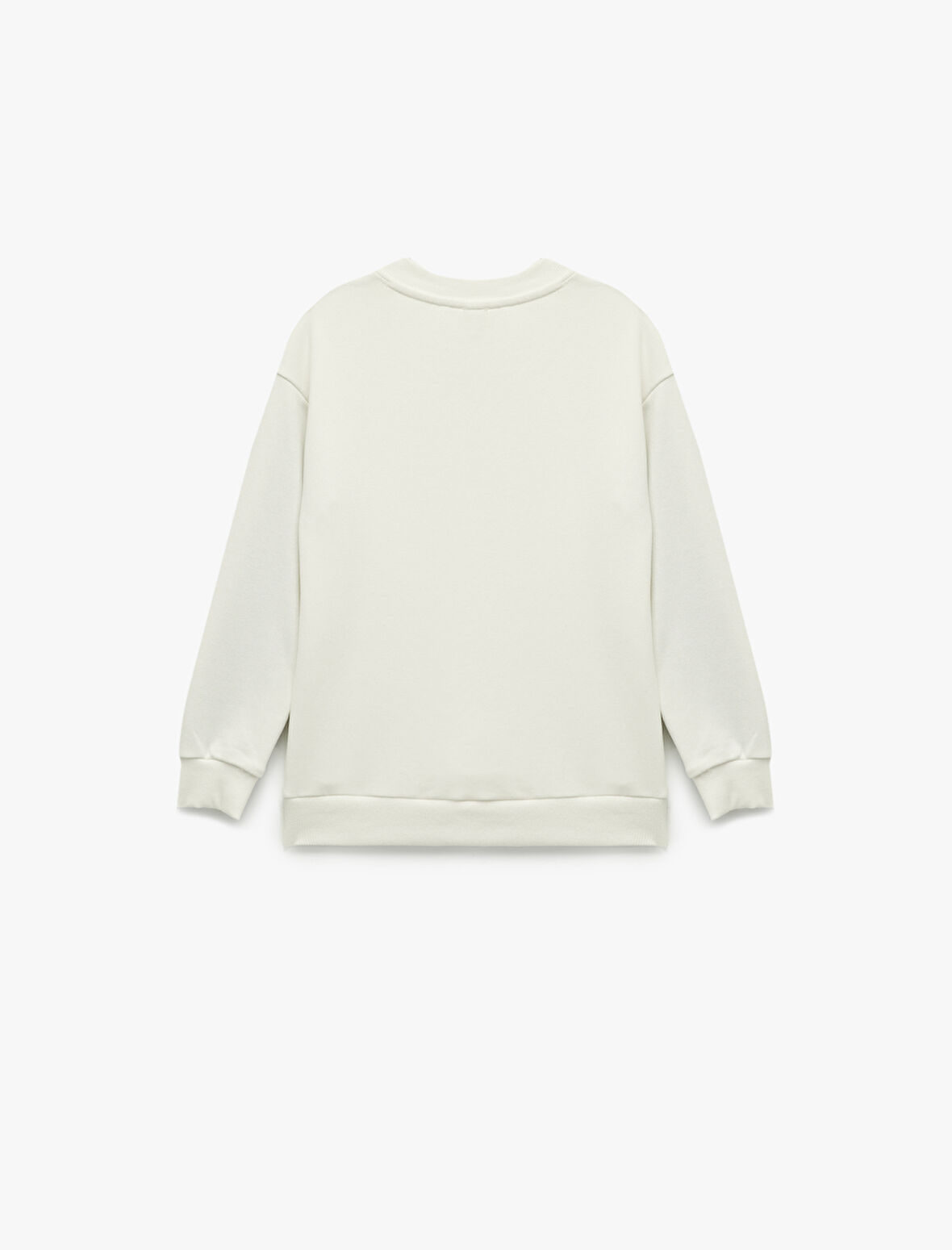 Şardonlu Renk Kontrastlı Uzun Kollu Bisiklet Yaka Baskılı Oversize Sweatshirt