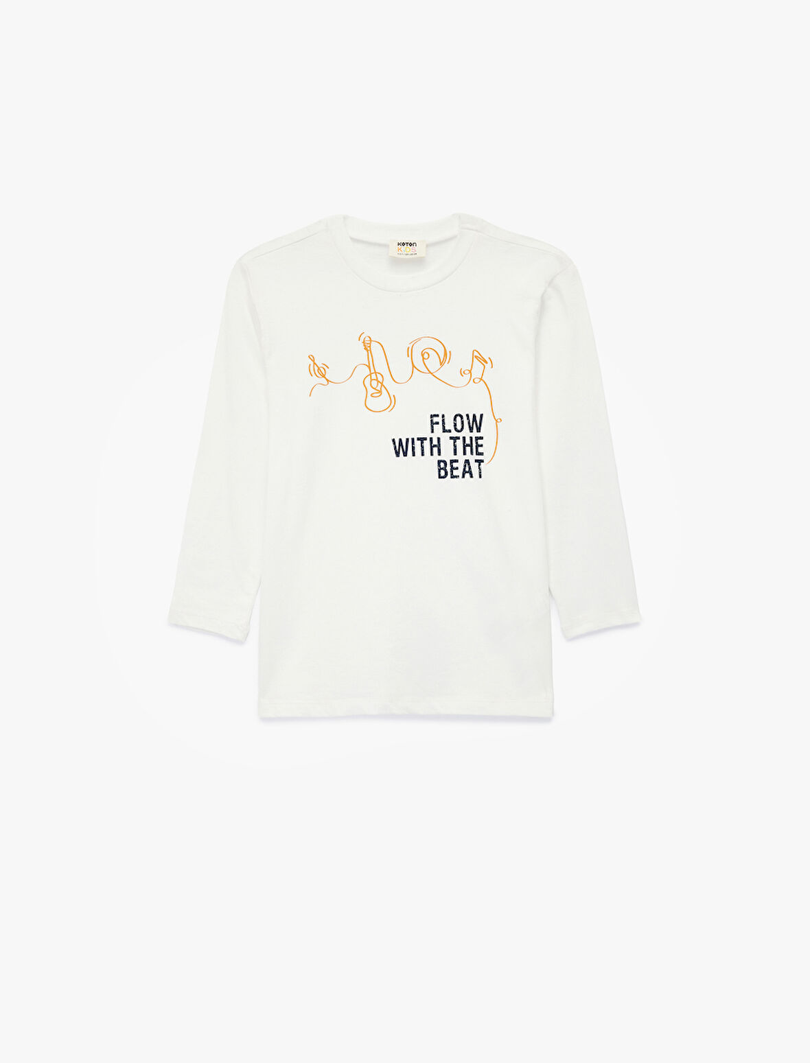 Pamuklu Bisiklet Yaka Baskılı Uzun Kollu Tişört