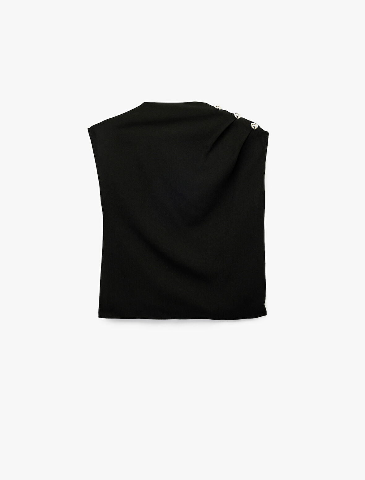 Rahat Kalıp Aksesuar Detaylı Bisiklet Yaka Kolsuz Bluz