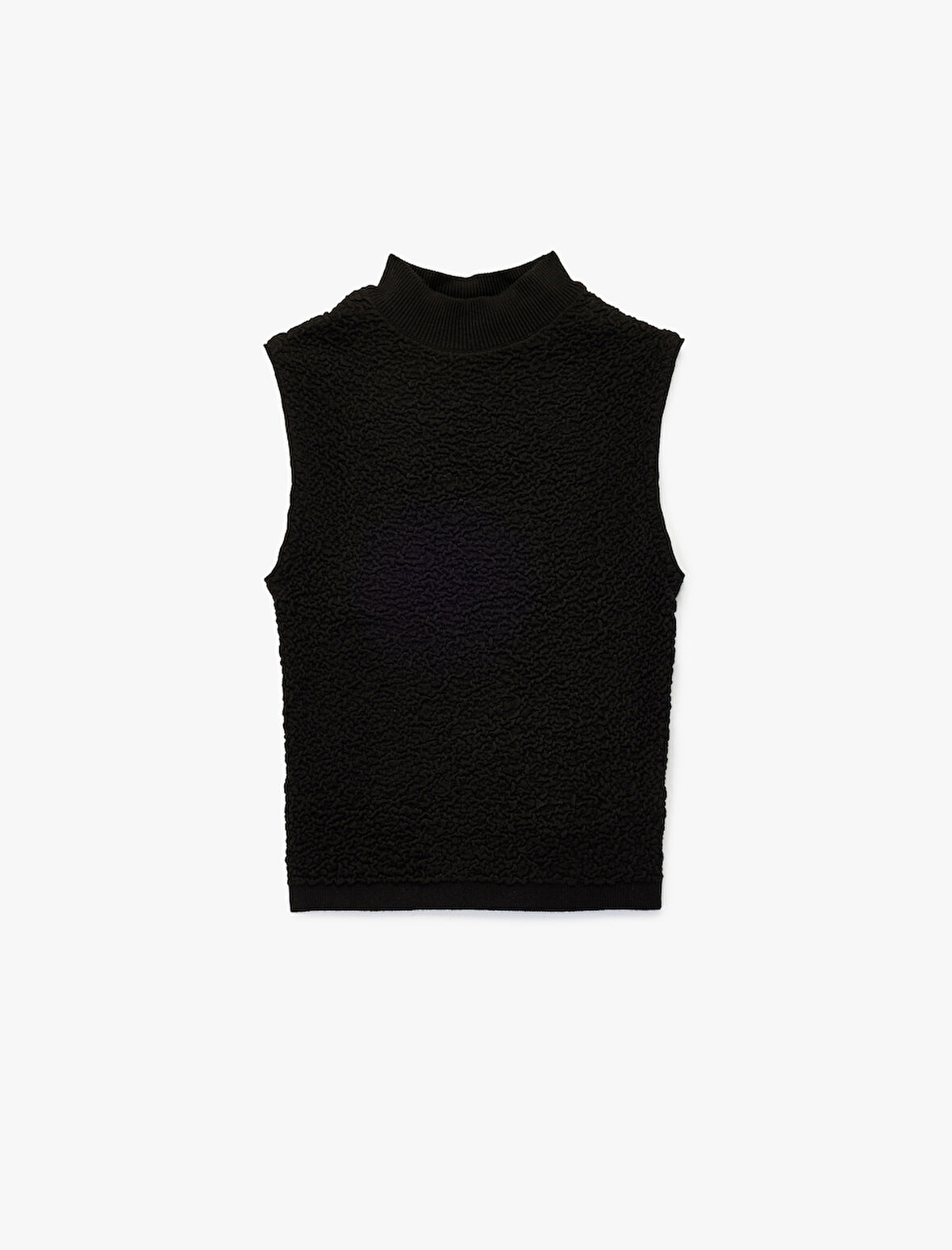 Dik Yaka Dokulu Kolsuz Triko Bluz