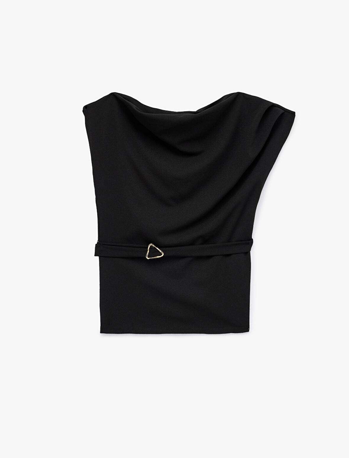Slim Fit Kemer Detaylı Degaje Yaka Kolsuz Bluz