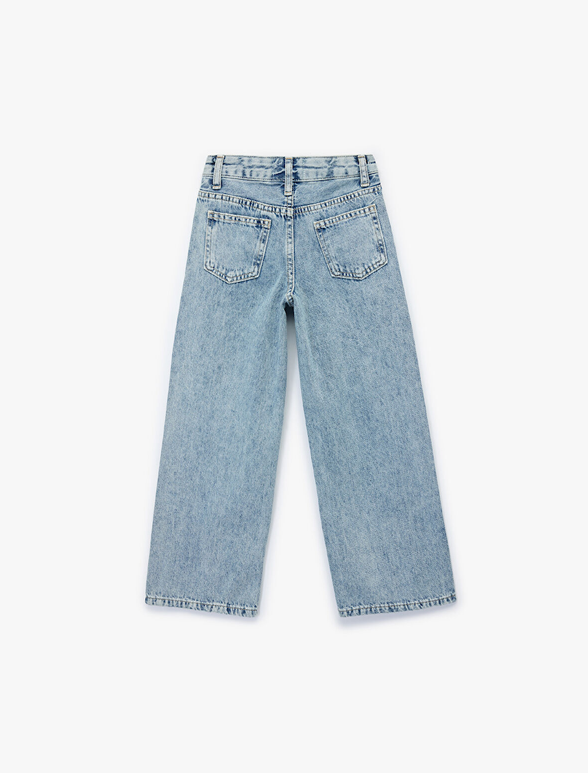 Pamuklu Rahat Kesim Zımba Detaylı Geniş Paça Denim Pantolon
