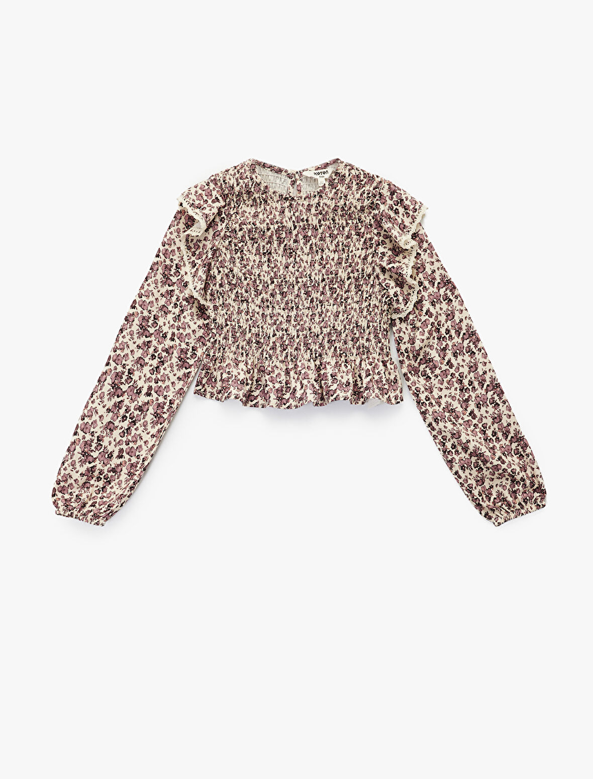 Uzun Kollu Bisiklet Yaka Gipeli Çiçekli Viskon Bluz