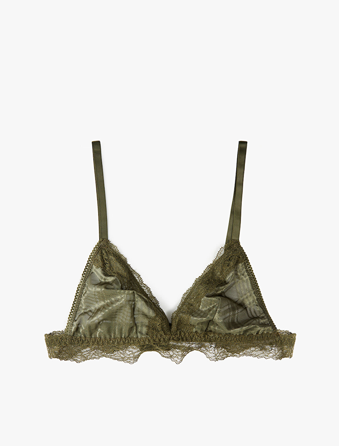 Rahat Kalıp Balensiz Dolgusuz Ekose Desenli Dantel Detaylı Üçgen Sütyen