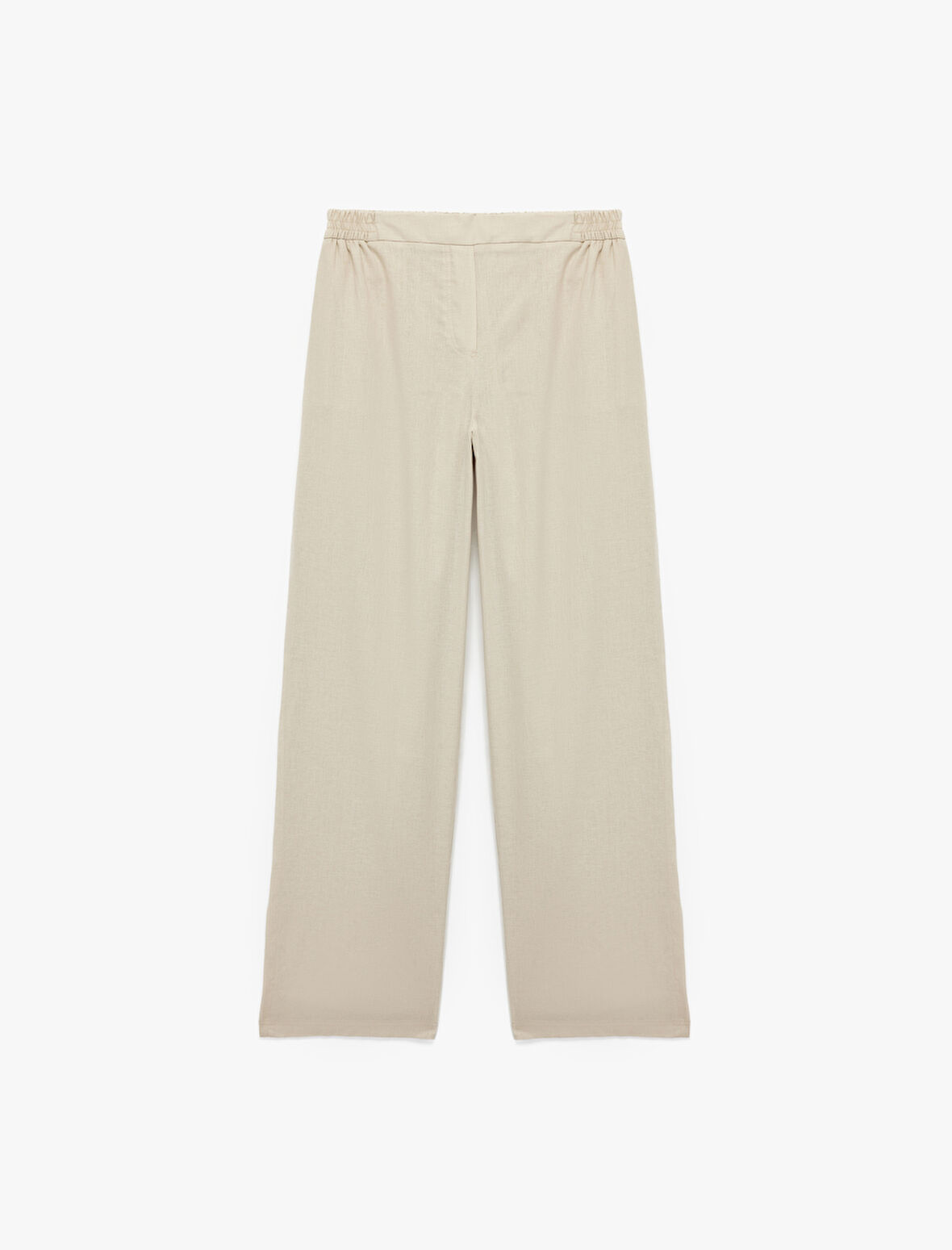 Beli Lastikli Düz Bol Paça Keten Pantolon