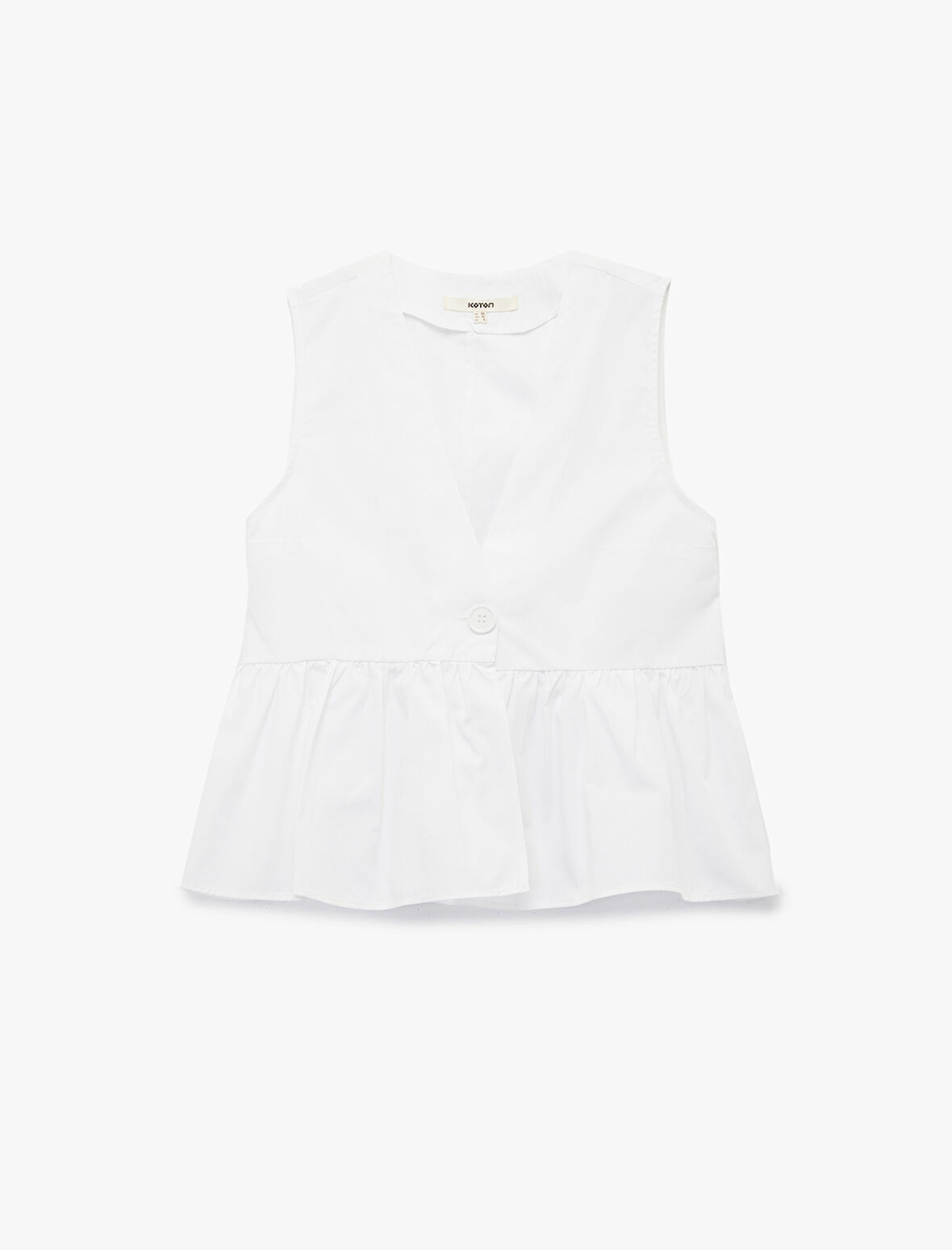 Pamuklu V Yaka Peplum Düğme Detaylı Kolsuz Poplin Bluz