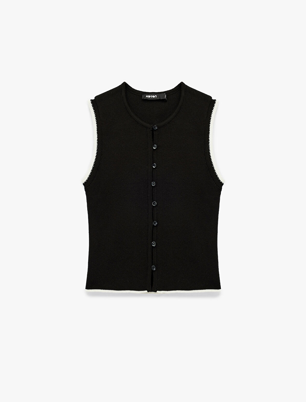 Renk Kontrast Detaylı Düğmeli Bisiklet Yaka Triko Yelek