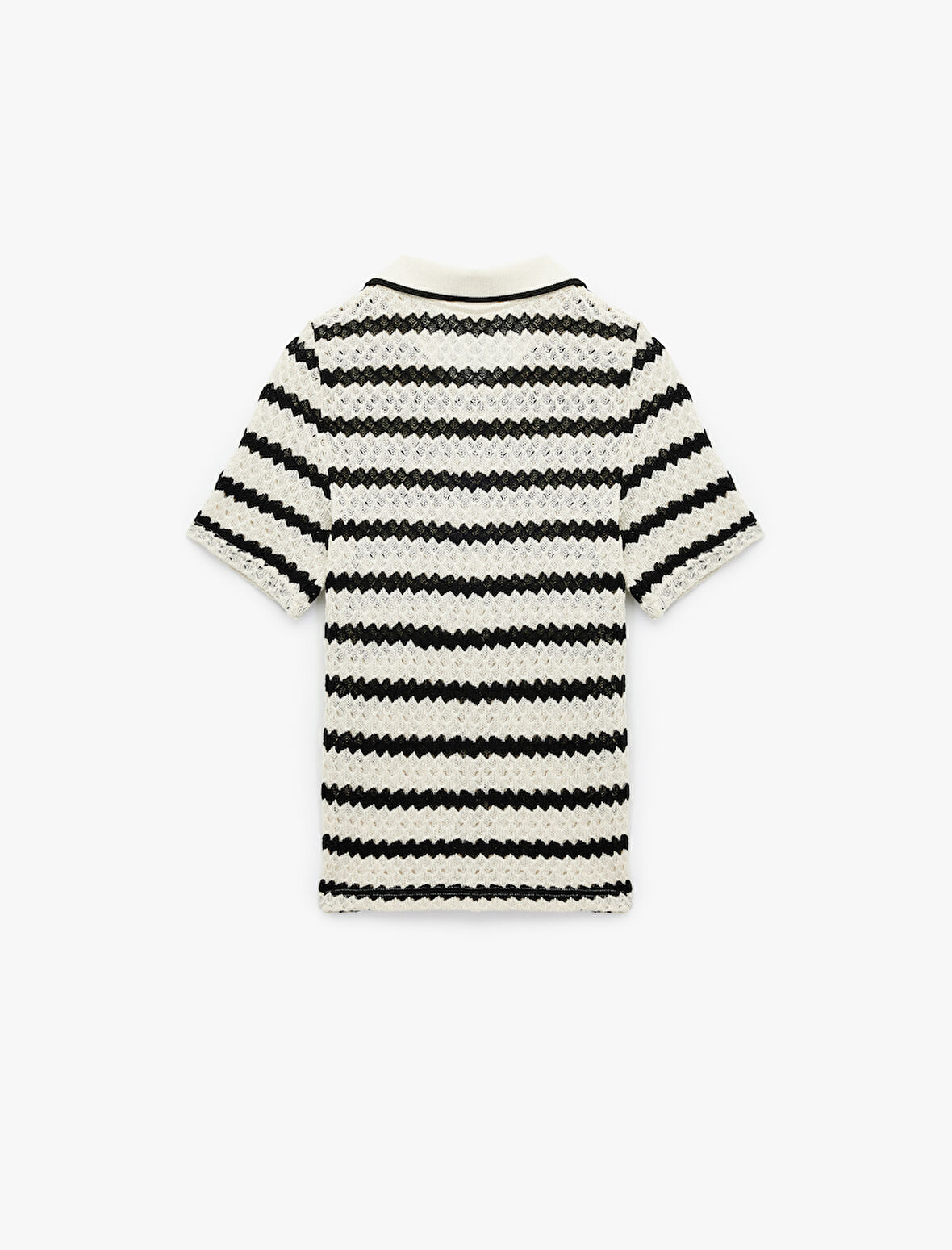 Kısa Kollu Düğmeli Ajurlu Polo Yaka Triko Hırka