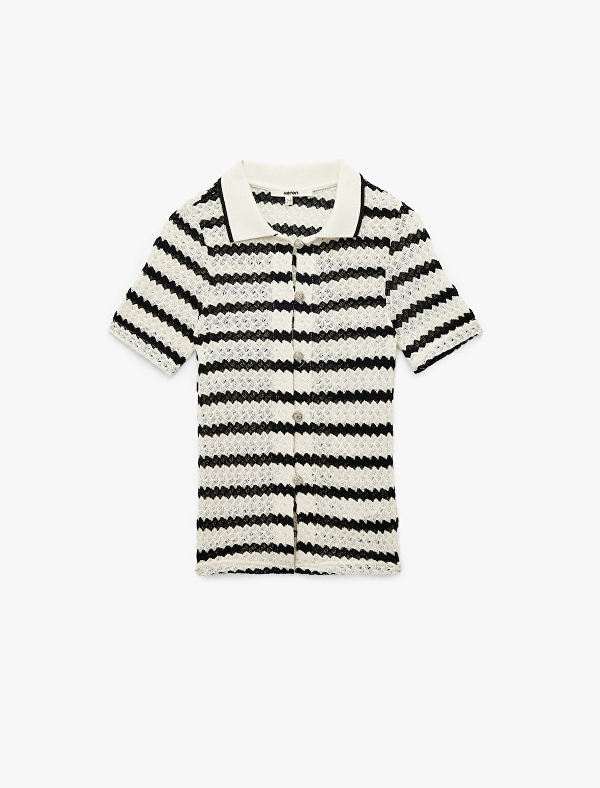 Kısa Kollu Düğmeli Ajurlu Polo Yaka Triko Hırka