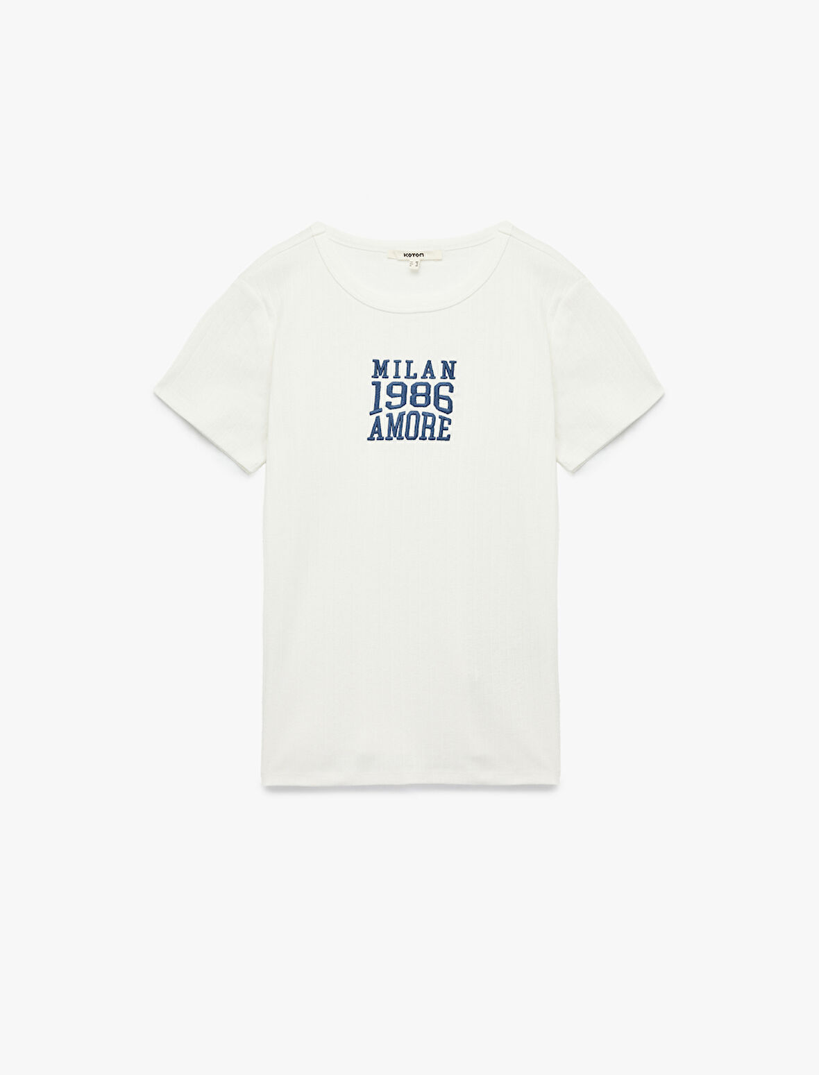 Dar Kalıp Kısa Kollu Bisiklet Yaka Pamuklu İşlemeli Tişört