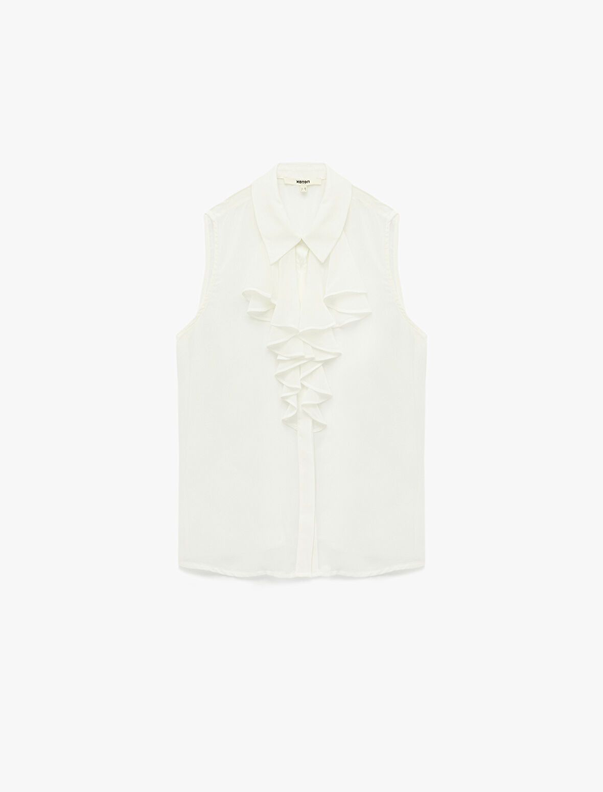 Krep Kumaş Fırfırlı Fular Yaka Kolsuz Gömlek