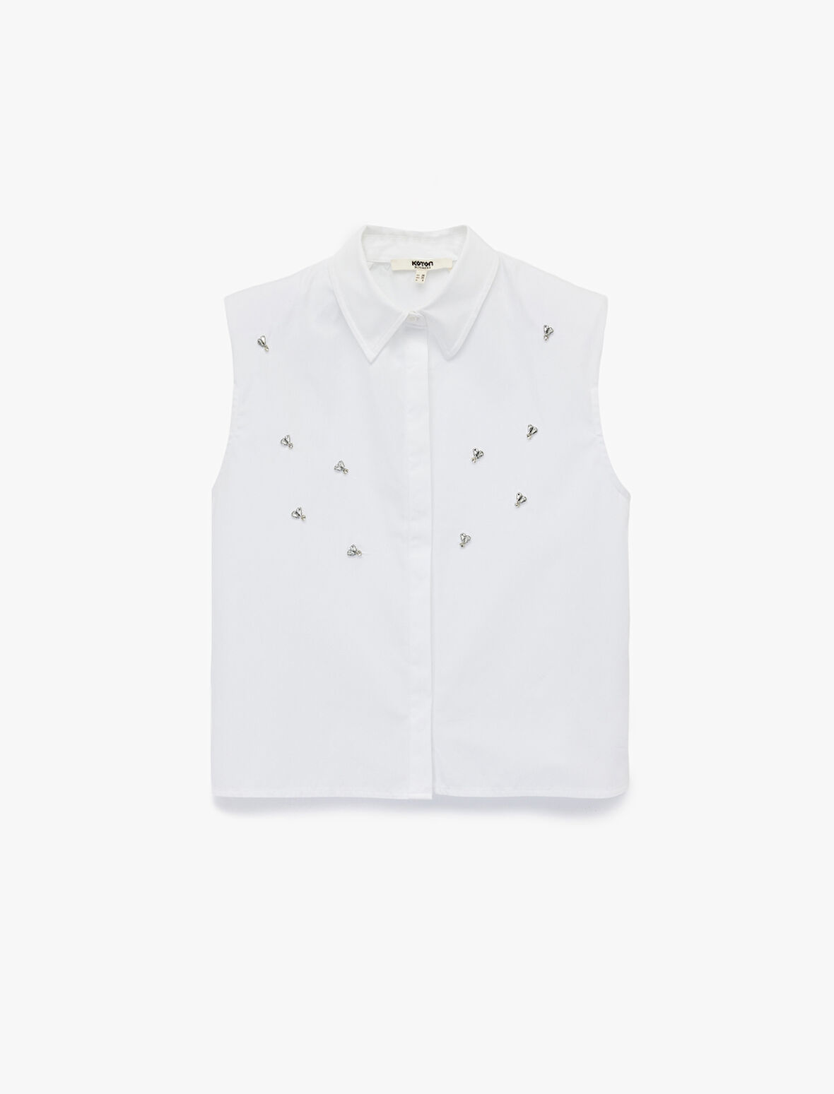 Regular Fit Klasik Yaka Pamuklu Kolsuz Taşlı Gömlek