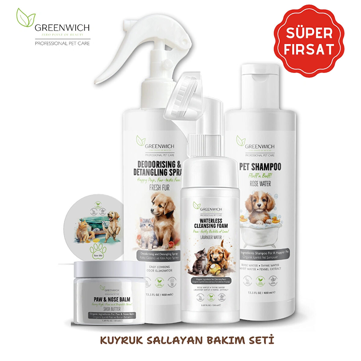 4 lü set Şampuan Pati Burun Balm Kolay Tarama Kıtık Açıcı Banyo Fırçası Vegan Organik Içerikli Kedi Köpek