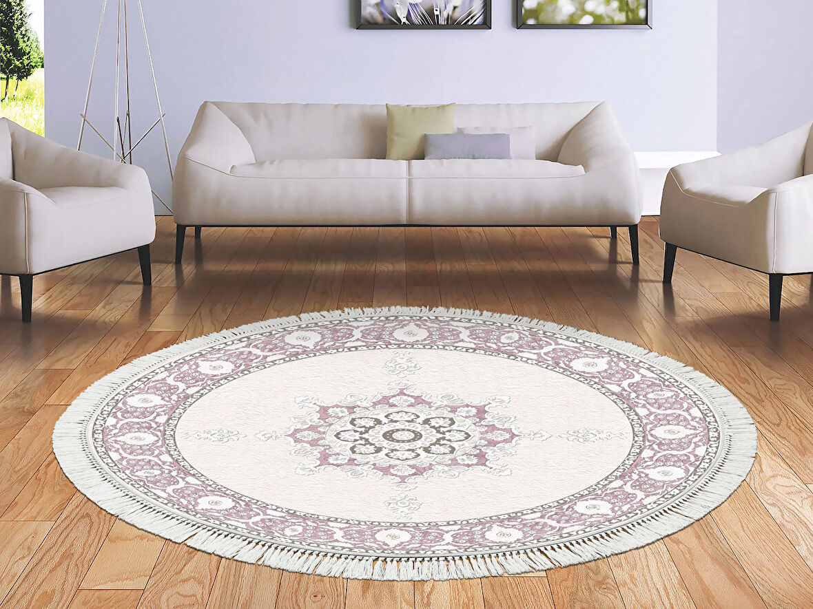 Dekoreko İnci Halı Dijital Saçaklı Yuvarlak 2003