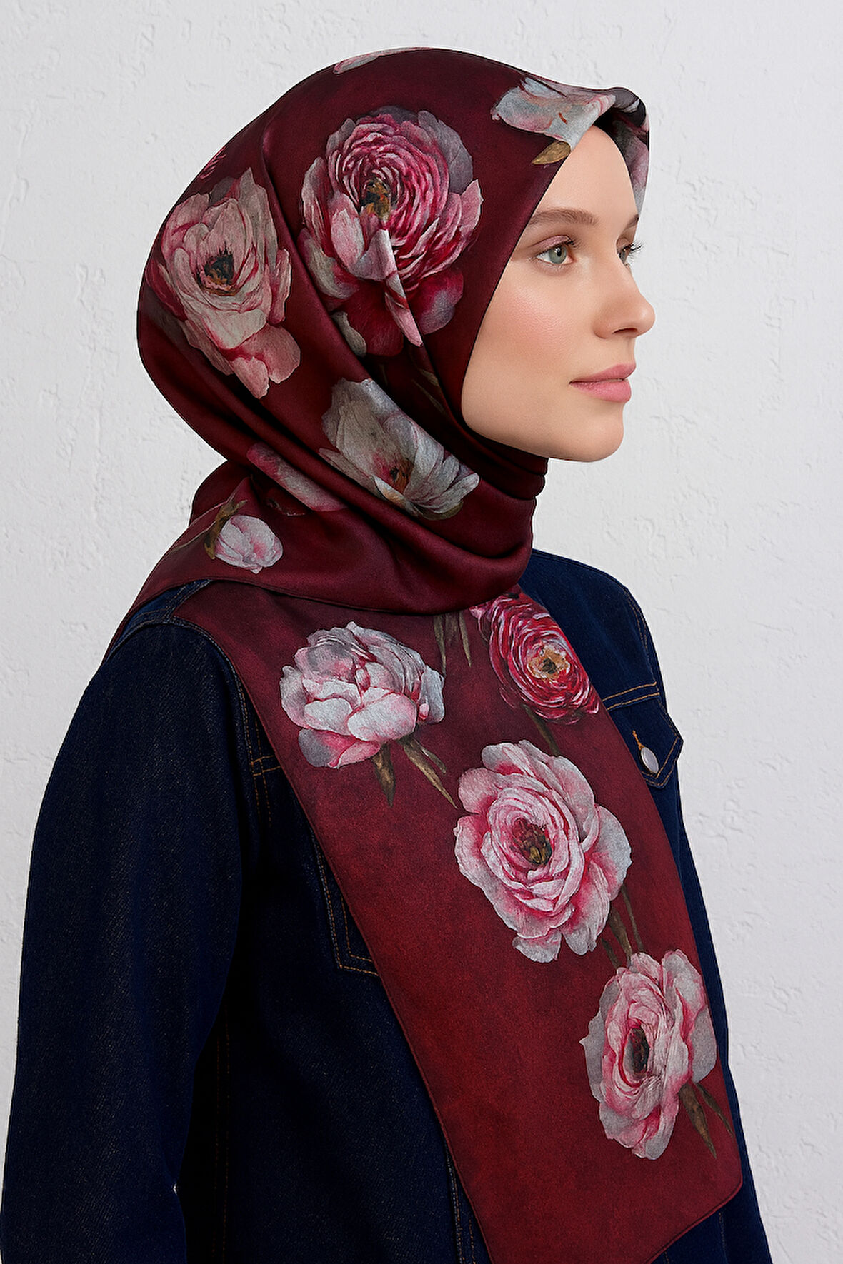 Armine Tivil Saf İpek Eşarp 9419 - 55 Bordo Karışık Desen