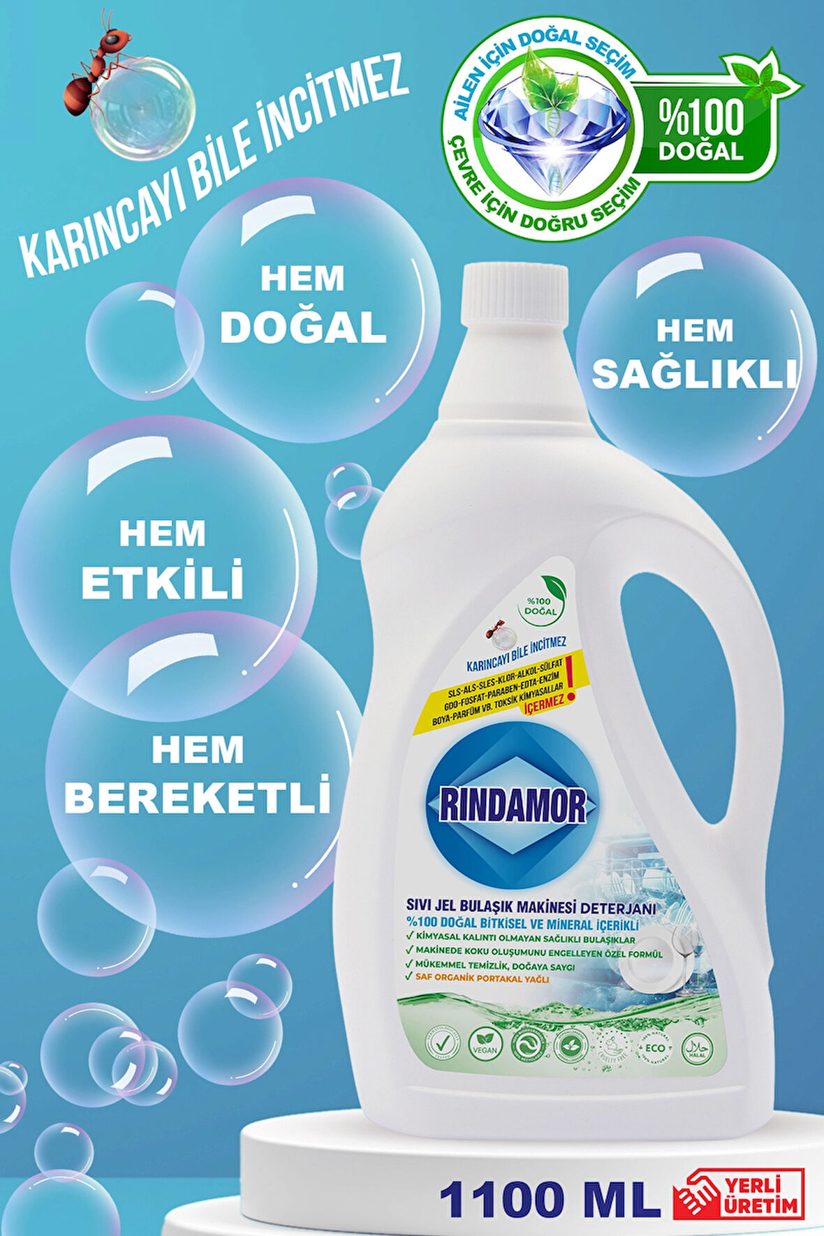 %100 DOĞAL BİTKİSEL SIVI JEL BULAŞIK MAKİNESİ DETERJANI-KOKUYA VE BARDAKLARDA SARARMAYA SON! PARLATICI GEREKTİRMEZ
