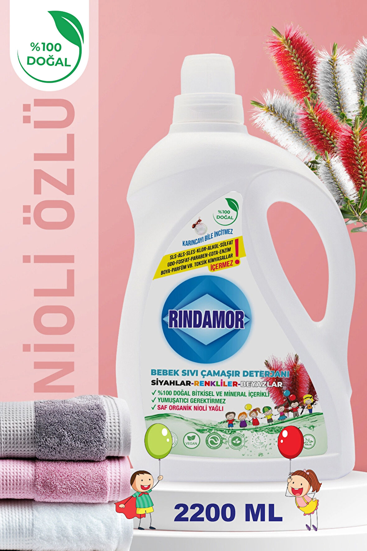 % 100 DOĞAL BİTKİSEL BEBEK SIVI ÇAMAŞIR DETERJANI ORGANİK NİOLİ YAĞLI-KENDİNDEN YUMUŞATICILI