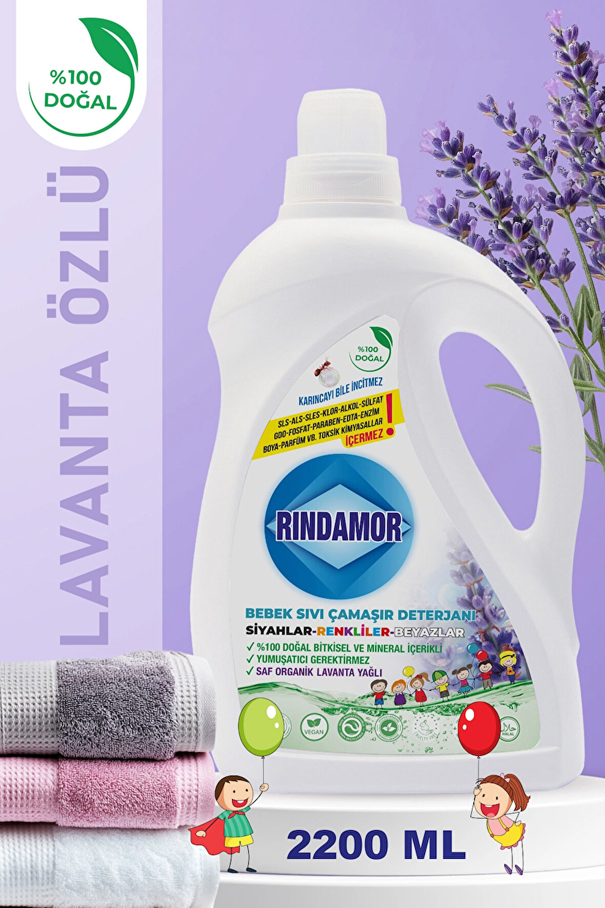 % 100 DOĞAL BİTKİSEL BEBEK SIVI ÇAMAŞIR DETERJANI ORGANİK LAVANTA YAĞLI-KENDİNDEN YUMUŞATICILI