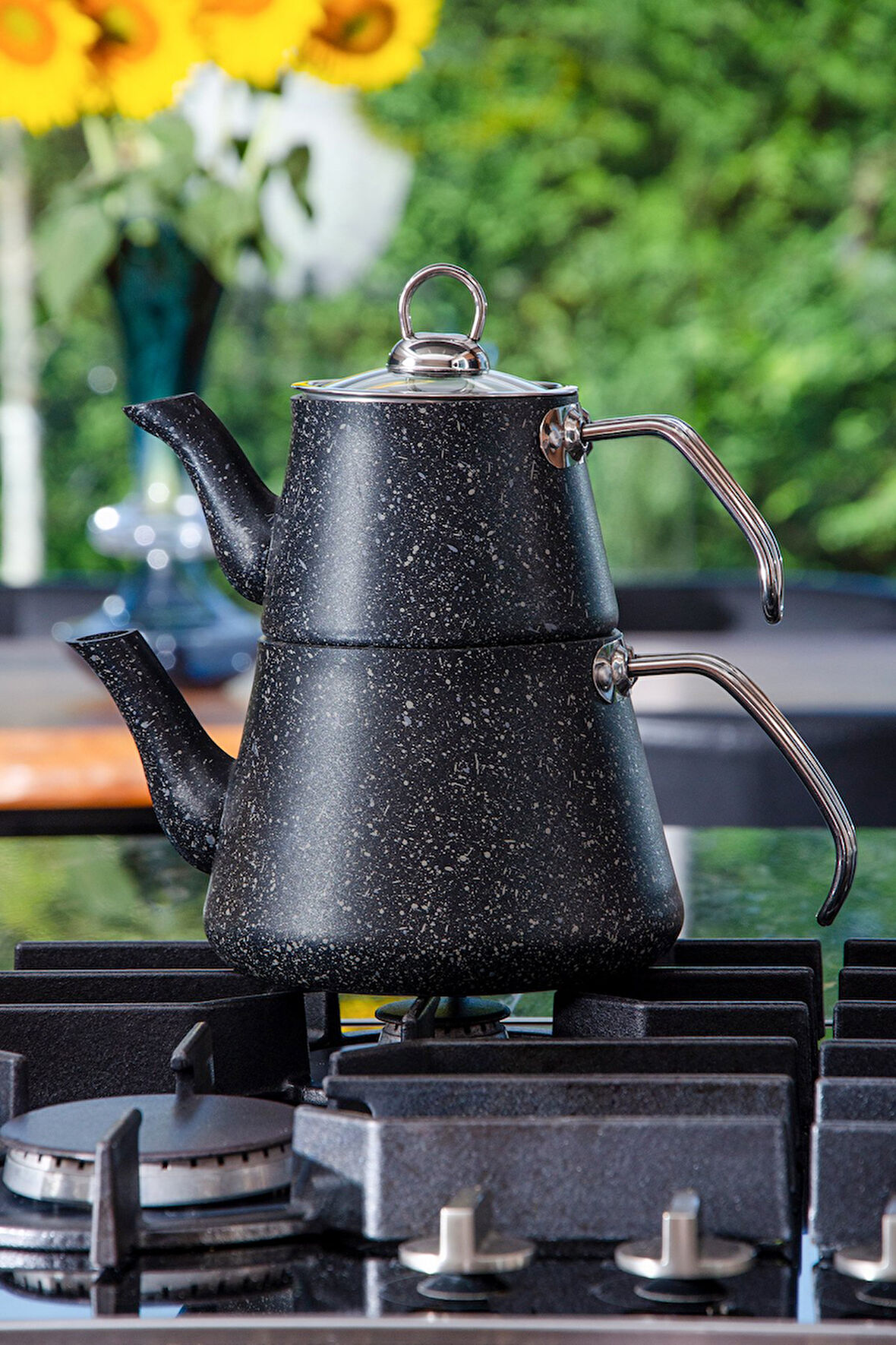 Bonjour Compact Granit Kaplama Çaydanlık Takımı – Siyah