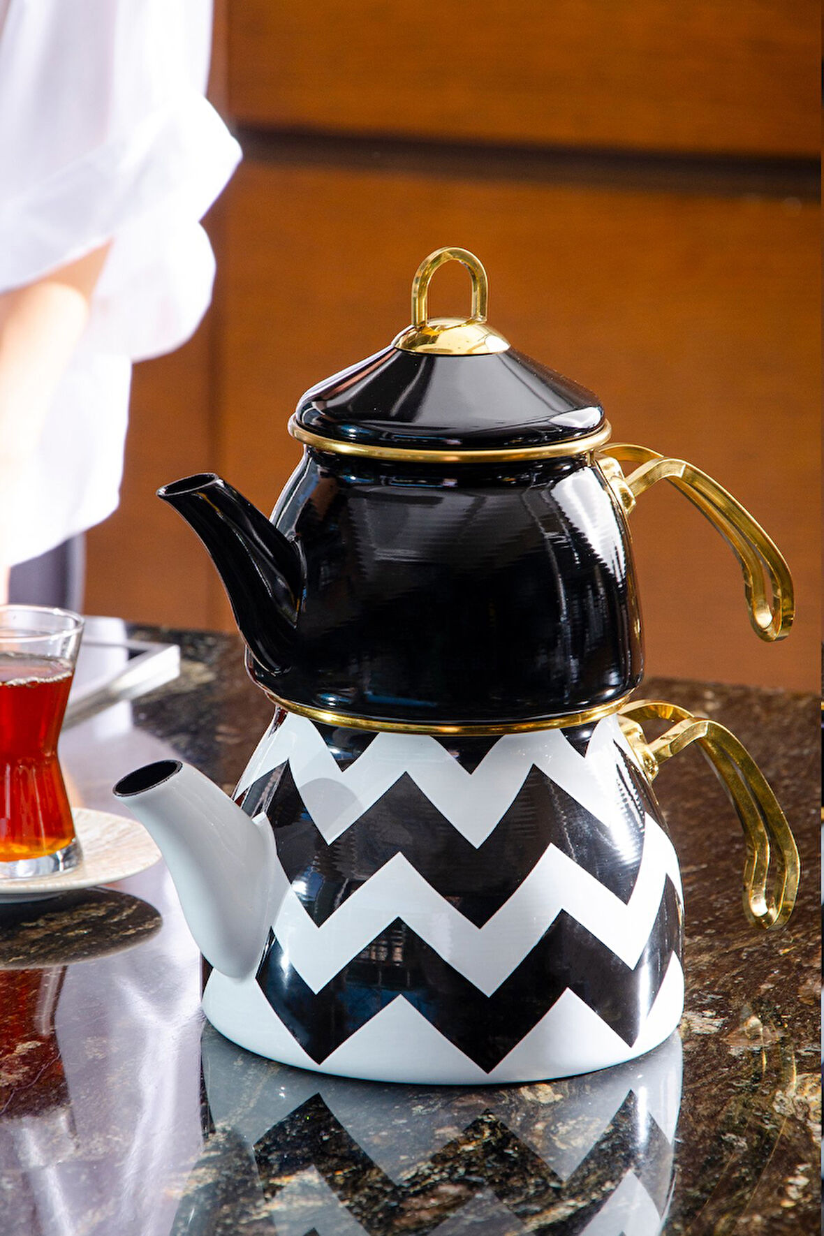 Zigzag Emaye Çaydanlık Takımı