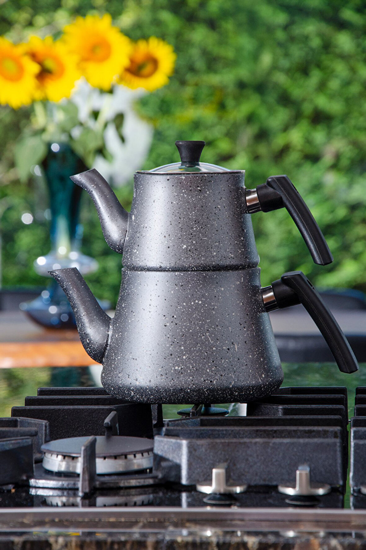 Bonjour Compact Granit Kaplama Çaydanlık Takımı - Gri