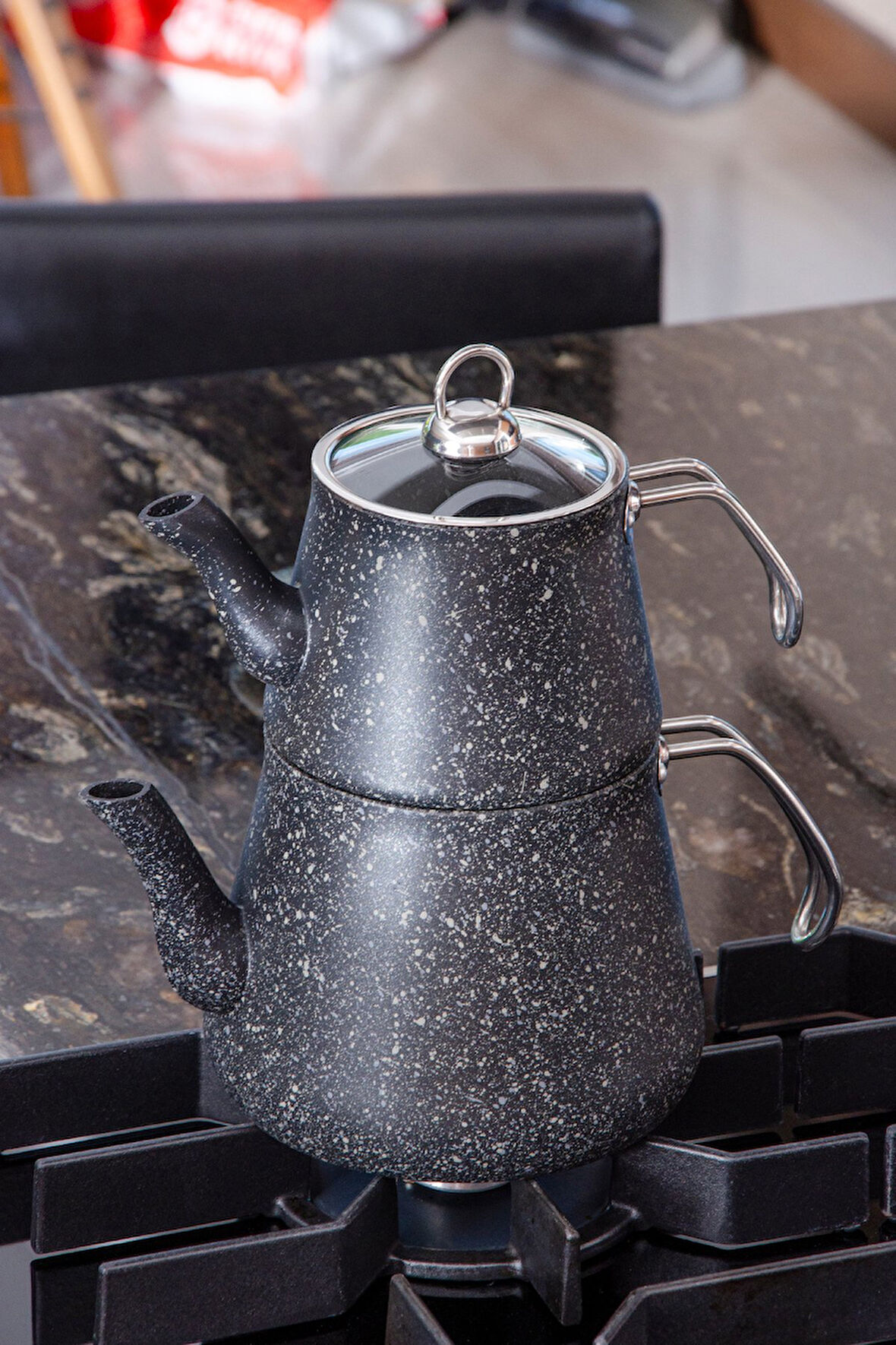 Bonjour Large Granit Kaplama Çaydanlık Takımı - Siyah